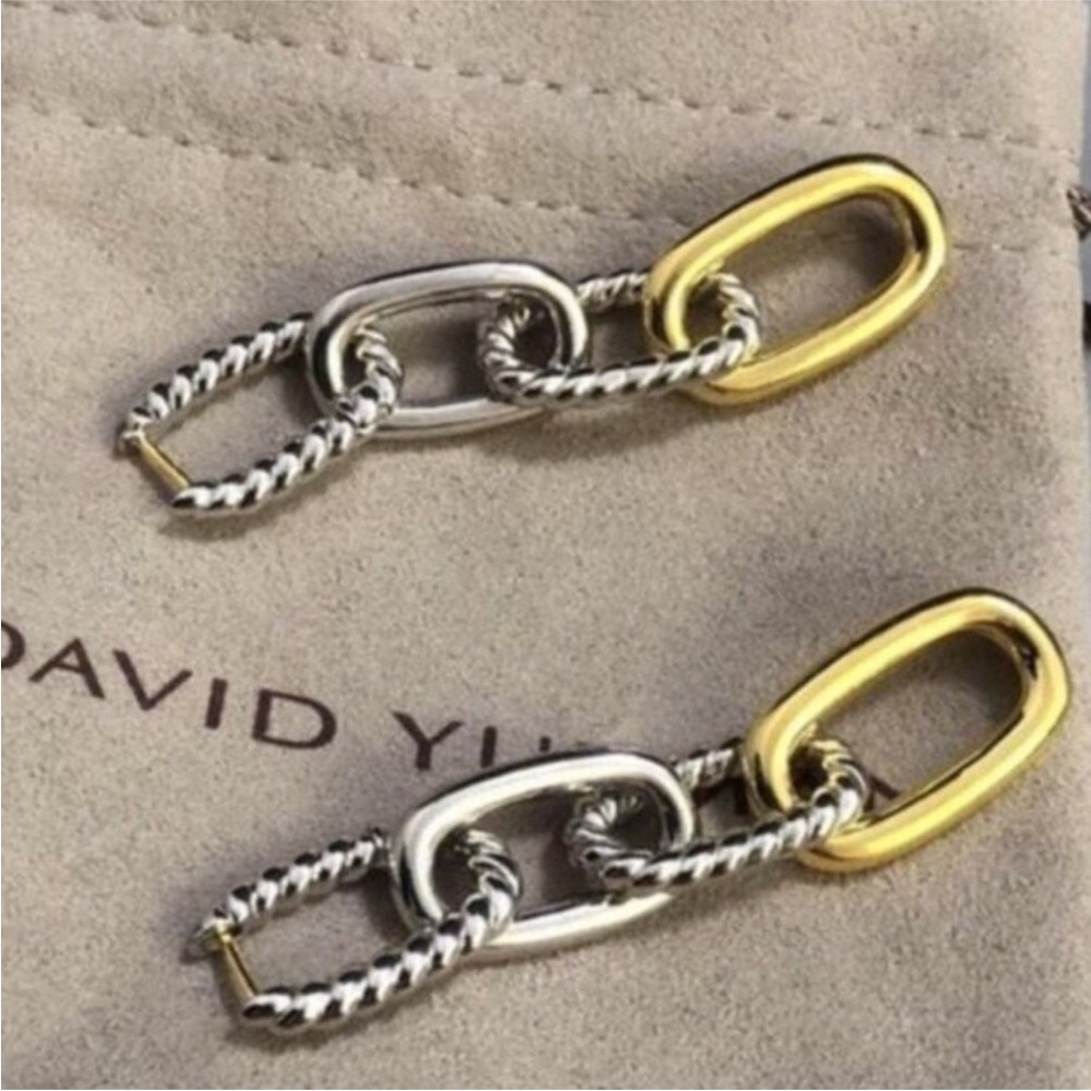 David Yurman Mixed Metal Link Drop Earrings — Gold and Silver - Picture 5 of 7